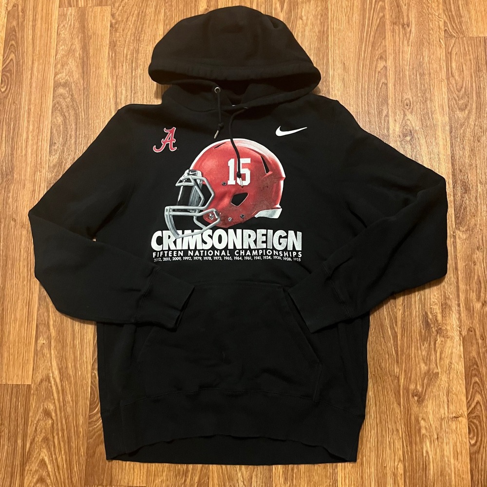 Nike Alabama Crimson Tide Hoodie Men Large Black Crimson Reign 15‎ Championships